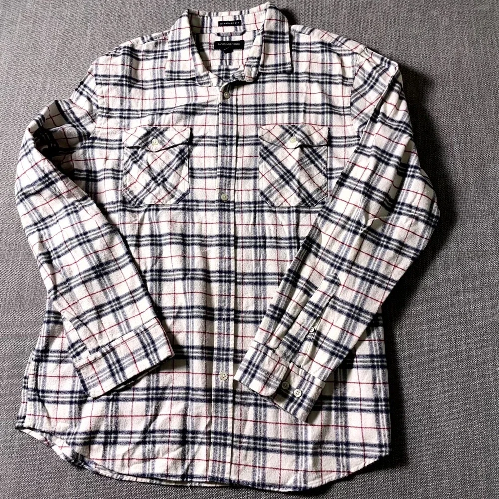 Banana Republic Flannel Shirt Mens XL Multicolor Plaid Standard Fit Button Up
